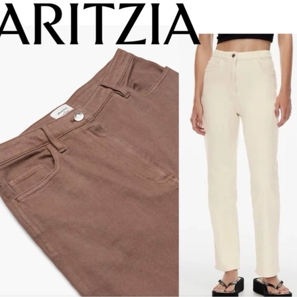 Wilfred Denim - Aritzia Wilfred Free Chocolate Brown Straight Leg High Rise Denim Jean 4